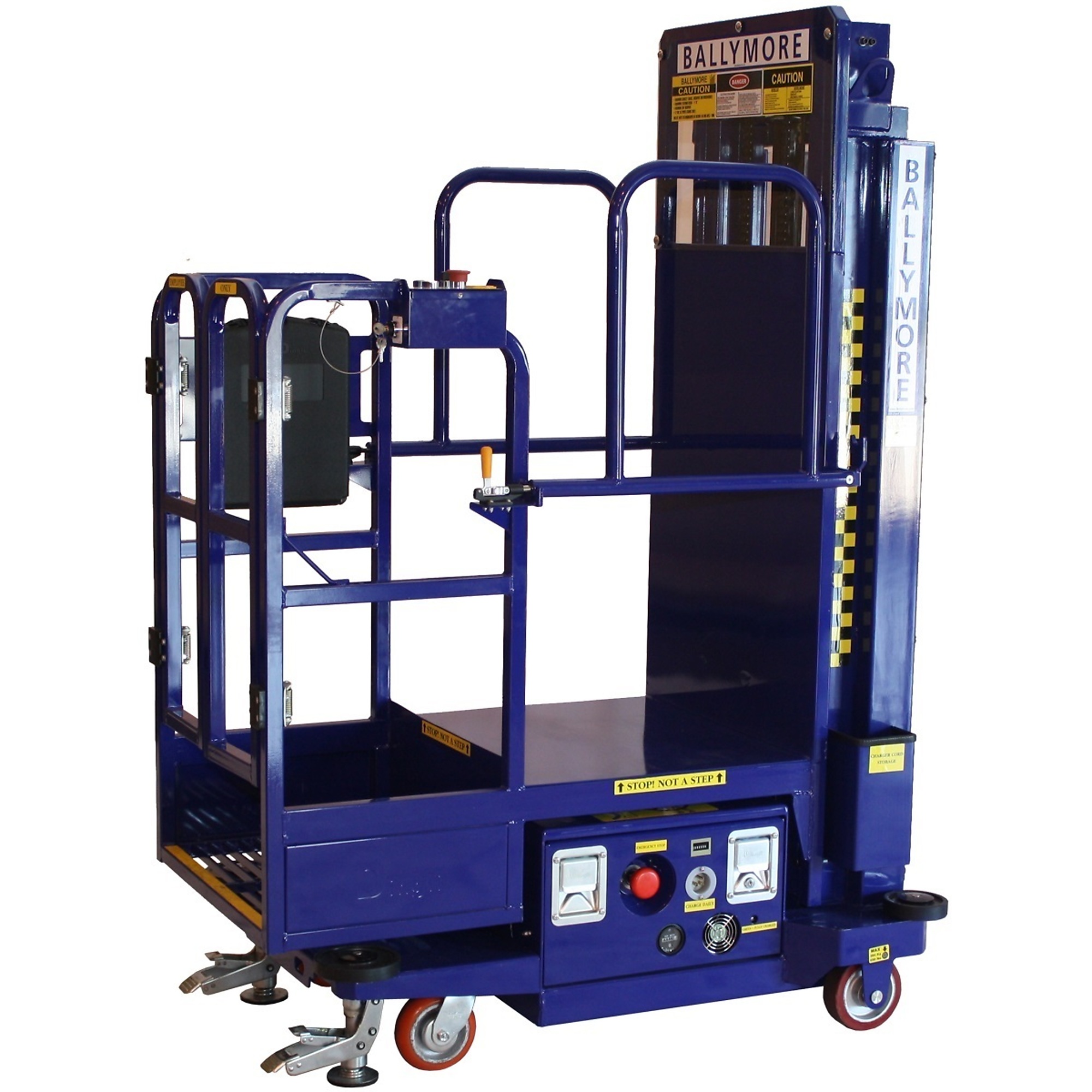 Ballymore, Power Stocker Lift, Capacity 650 lb, Working Height 14 ft, Platform Height 156 in, Model# PS-12S